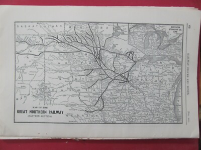 1913 GREAT NORTHERN RAILROAD EAST SYSTEM MAP ROUTEN BAHNHÖFE GN RR GESCHICHTE