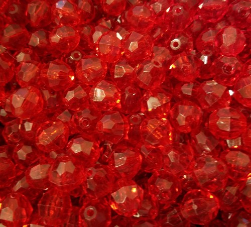 100 pcs 12mm Round Large Translucent Red Crystal Faceted Plastic Craft ...