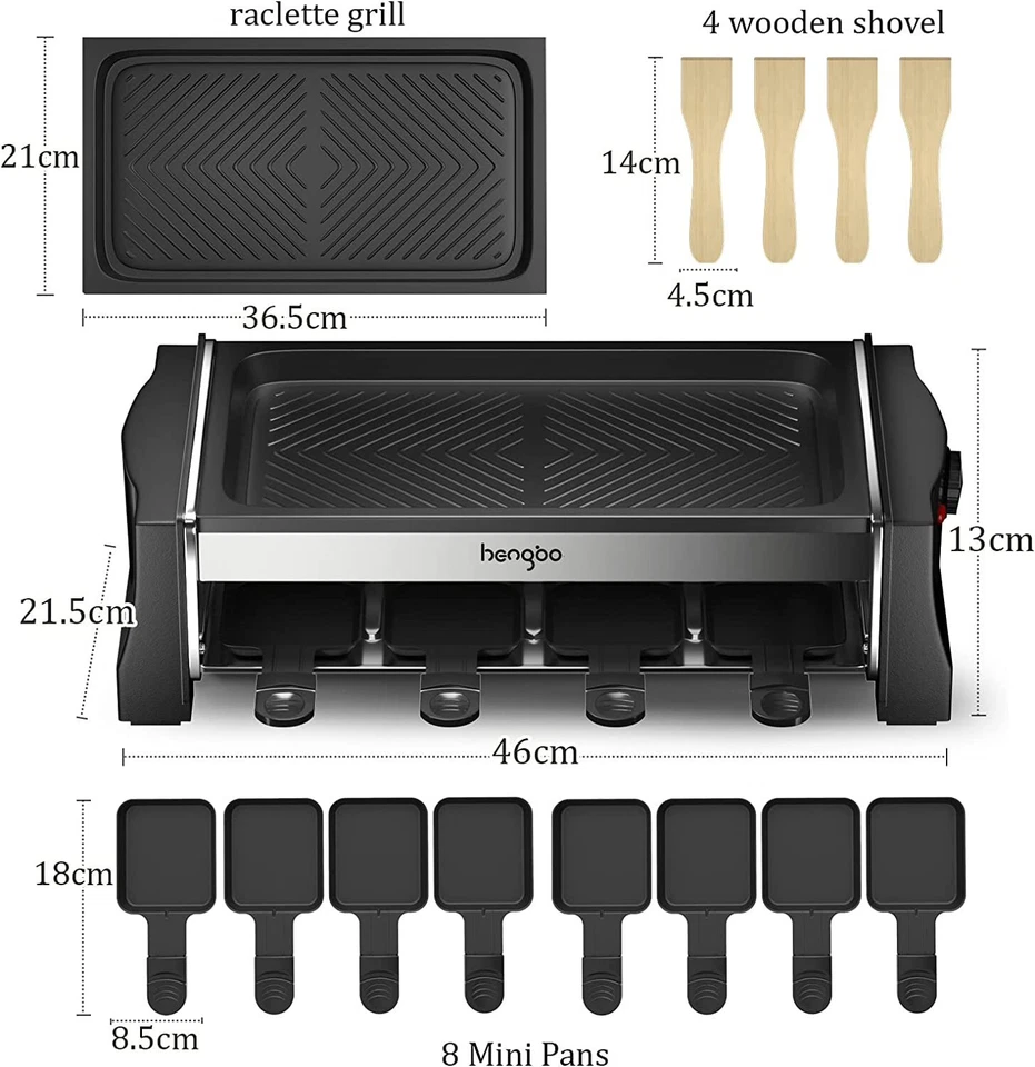 Raclette Griglia Elettrica 8 Persone Barbecue Piastra da tavolo 1100W - Изображение 4 из 4