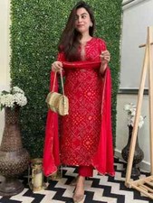 Party Wear Women Rayon Kurta Pant Dupatta Set Indian Pakistani Salwar Kameez