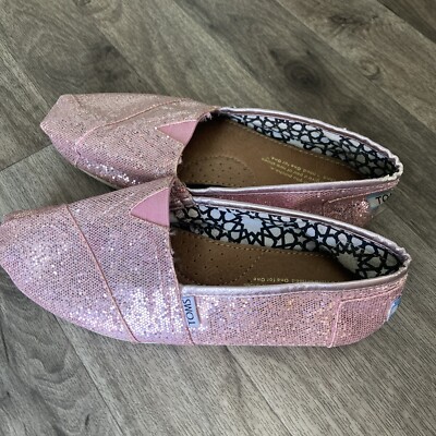 Toms Womens Pink Shimmer Slip-On Loafers Shoes Medium