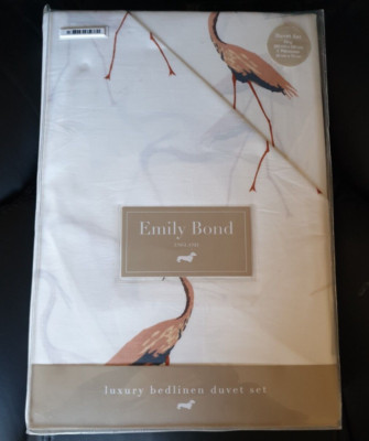 EMILY BOND CRANE KING SIZE BETTBEZUG 100% BAUMWOLLE + 2 PASSENDE KISSENBEZÜGE