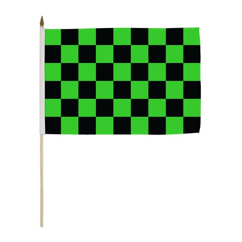1 Dozen Green & Black Checkered Stick Flags 12x18in Handheld Racing Flag - 第 1/1 張圖片