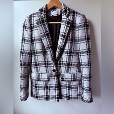 EVEREVE Kennedy Blazer Jacket Windowpane Plaid Tweed Old Money Career Office XS EVEREVE Kennedy Blazer Jacket Windowpane Plaid Tweed Old Money Career Office XS - Image 1