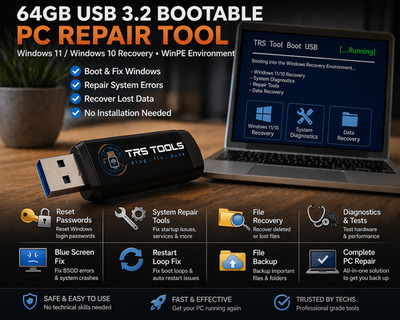 64GB USB 3.2 Bootable PC Repair Tool   Windows 11/10 , WinPE Pass Refresh
