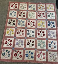 Vintage Handmade Quilt 76 x 62 Flowers Pink Grandma Core Farmhouse Cottage