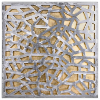 Gold Enigma Polished Steel Sculpture Abstract Wall Art with Gold Leaf,Ready t...