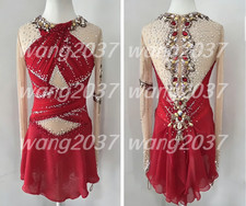 Ice skating dress Competition Figure Skating Twirling Costume red