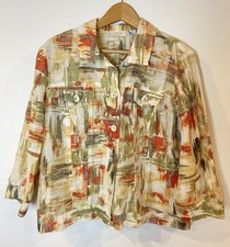 Chico's Jacket Linen Nylon Blend Green Orange Cream Size 2 L