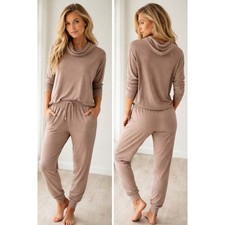 Splendid Modal Supersoft Lounge Set Taupe Brown Hoodie Jogger Pants Small