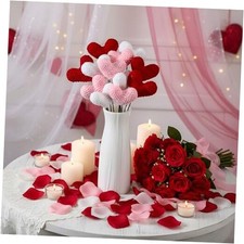 12 Pcs Valentine's Day Hearts Ornaments Crochet Heart Flowers Tree Decorations