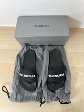 Balenciaga Black  White Logo Pool Slides w/ Original Box - Womens Size US9 EU40