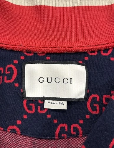 Gucci Men's L Cotton GG Logo Print Full Zip Stand-Up Collar Jacket Navy Red image 3