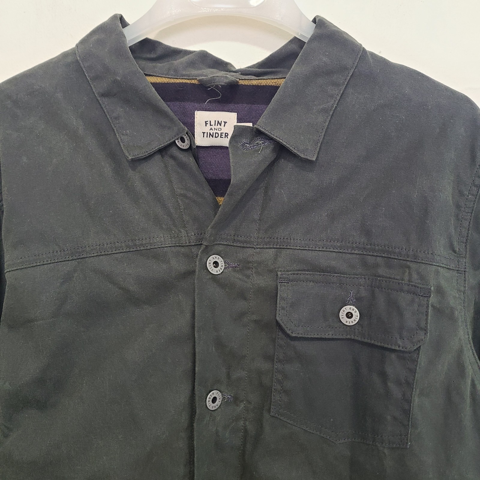 Flint And Tinder Mens XL Flannel Lined Waxed Trucker Jacket Green Workwear