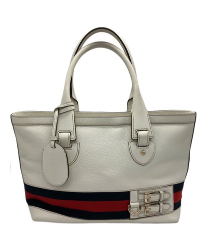 GUCCI Leather Tote Bag White Sherry Line Handbag 257085 From Japan