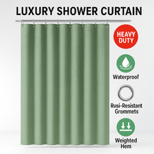 Sage Green Waffle Shower Curtain 72x72 Heavy Duty Waterproof Fabric Bath Curtain