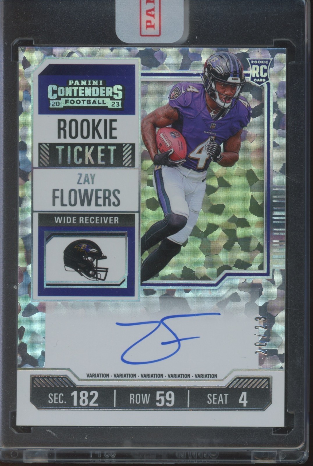 2023 Panini Contenders Football Zay Flowers #142 RC Cracked Ice Auto /23