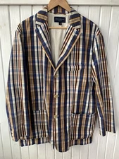 Daniel Cremieux Blue Striped Plaid Men's Sport Coat Jacket XL Cotton