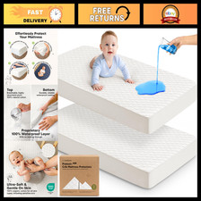 2-Pack Waterproof Fitted Crib Mattress Protector Cover - Soft Quilted Cotton Pad
