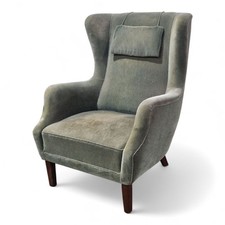 Danish wing back armchair - Mid Century library reading chair with cushion