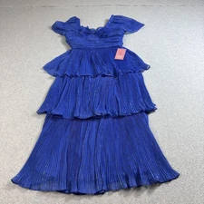 Ivy City Co Dress Womens 0 Blue Cecily Pleated Tiered Metallic Maxi Whimsy Fairy