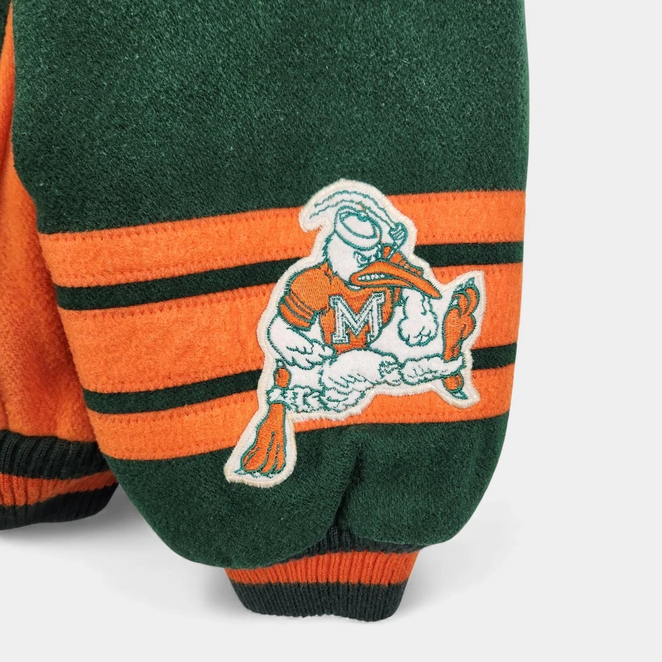 Chaqueta De Colección Miami Hurricanes Para Hombres L/G Verde Naranja NCAA Lana Años 90 Nuez moscada por Campri Foto 4 de 4