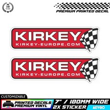 2x KIRKEY Race Livery Vinyl Sticker Decal Car Bumper Mod Sponsor WHITE OUTLINE