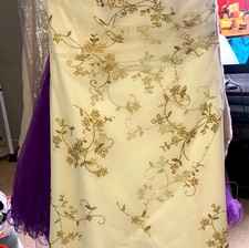 Ivory Gold Embroidered Strapless Sleeveless Full-Length Wedding Dress Zipper
