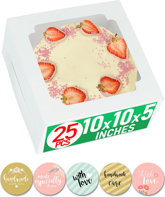 10X10X5 Bulk 25 Pcs Cake Boxes 10 Inch with Window Clear Bakery Dessert Box Squa
