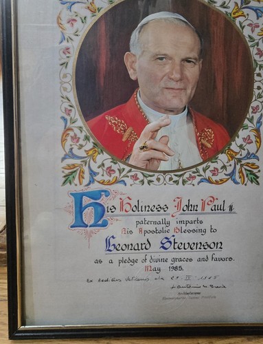 Holiness John Paul II Apostolic Blessing. Memorabilia. Sealed 1985. In Frame. - Picture 5 of 12