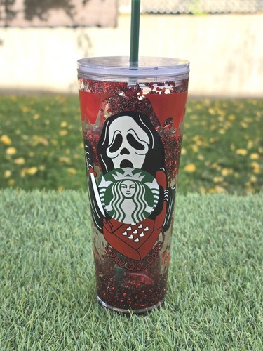 Custom 24oz Venti Slasher Horrorfilm Cold Cup - Red Glitter Snowglobe Tumbler - Bild 1 von 8