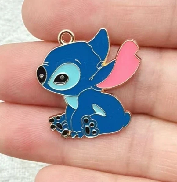 Collar colgante con dije de plata 925 esmalte azul y rosa chapado en oro amarillo de 14K Foto 4 de 4