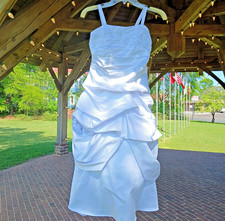 Girls Size 10 White Satin Ruched Beaded Embroidered Prom Wedding Pageant Formal