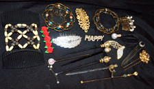 Hair Accessories Hair Hat Pins Barretts Comb Fancy Rhinestone Vintage Lot of 17