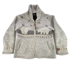 Kyber Outerwear Wool Cardigan Sweater Polar Bears Lined Jacket Mens Small Nepal