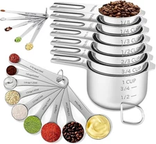 21PCS Measuring Cups and Spoons Set, Include 7 Nesting Measuring Cups, 9 Meas...