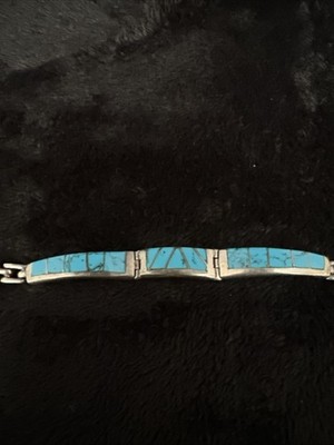 Vintage Mexico Taxco Turquoise Inlay 950 Silver Bracelet | eBay