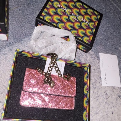 Kurt Geiger Pink Glitter Metallic Mini Chain Strap Shoulder Bag