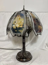 OK Lighting Touch Lamp Vintage Mixed Glass Panels Jesus Deer Eagle- Works