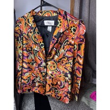 Vintage Victor Costa Occasion Beaded Floral Blazer Jacket Women's Size 6 Black