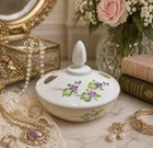 Vintage Fenton White Milk Glass Violets in the Snow Covered Dish 5” Wide