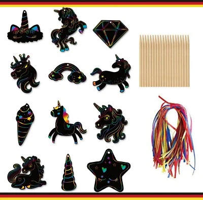 MARKENLOS Kratzpapier Kratzbilder Einhorn Basteln Mitgebsel Kindergeburtstag 48 Stk DIY