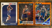 2019-20 Hoops #223 + Donruss Orange Laser  #226 Jordan Poole RC  + Klay Thompson