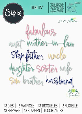 New Sizzix Thinlits Fabulous Family Names 13 pc #666233 Retail $24.99 D. Potter