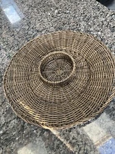 Rattan Chip and Dip Basket Round  Hand Woven Server Tray Vintage Retro 16"
