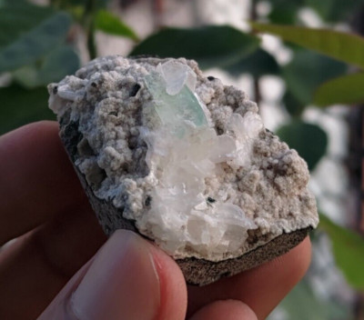glassy green apophyllite stilbite on snowish chalcedony mineral specimen 345