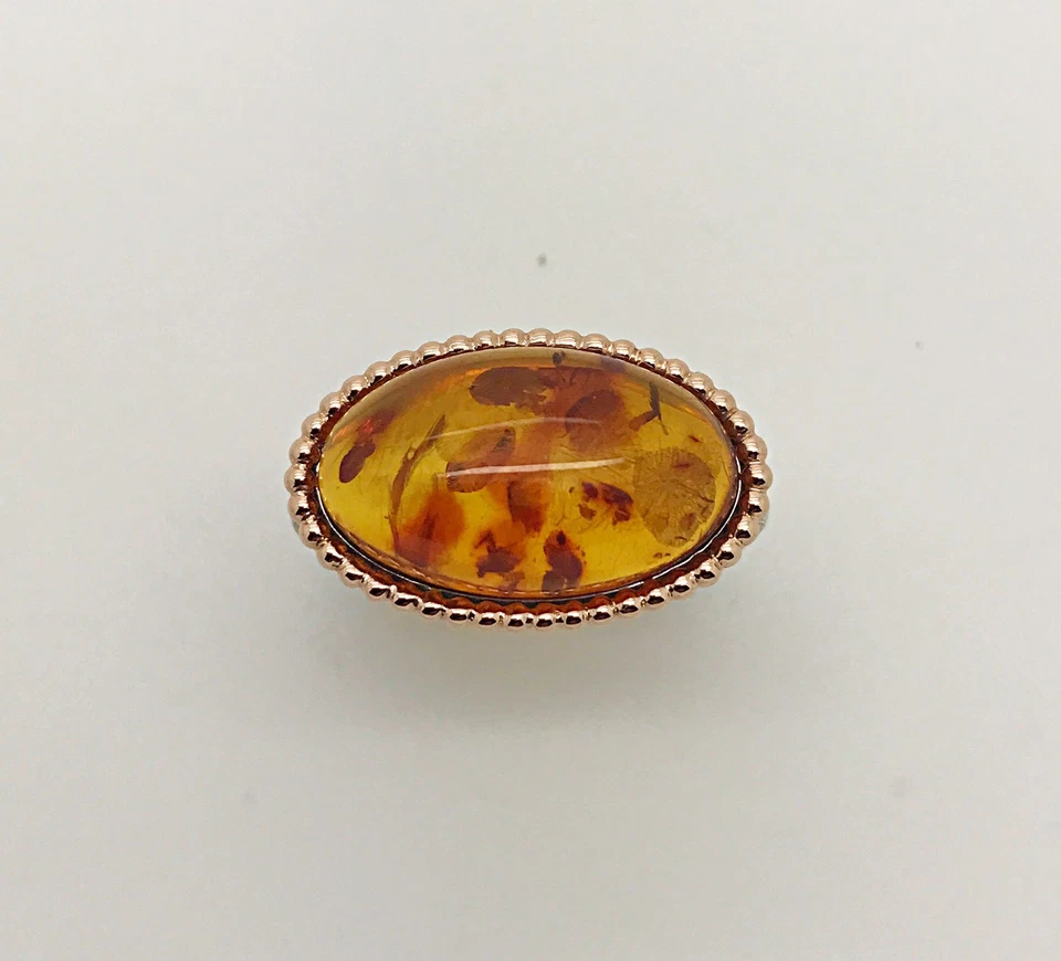 Anillo de cóctel Boho natural ámbar del mar Báltico plata y oro rosa Foto 2 de 4