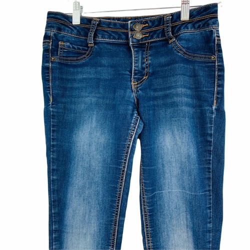 Girls Youth Jeans 9843 sz 14 Mudd Tapered Skinny Blue Stretch Zipper Jegging - Picture 2 of 7