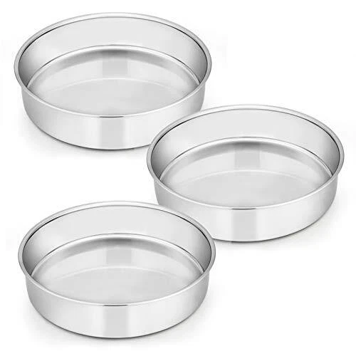 E-far 8 Inch Cake Pan Set of 3 Stainless Steel Round Layer Cake