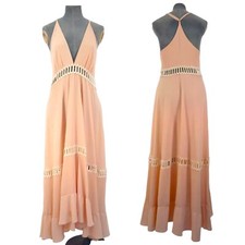 Maxi Dress Coral Pink Crochet Detail Imperial Line Flowy Summer Bohemian Size S